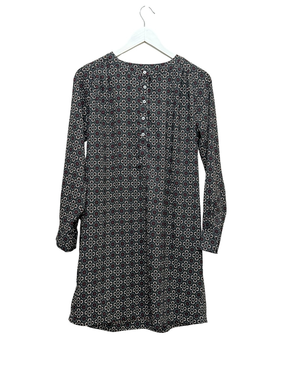 LOFT Floral Gray Midi Shirtdress Long Sleeve Button Front Dress Women Sz XS